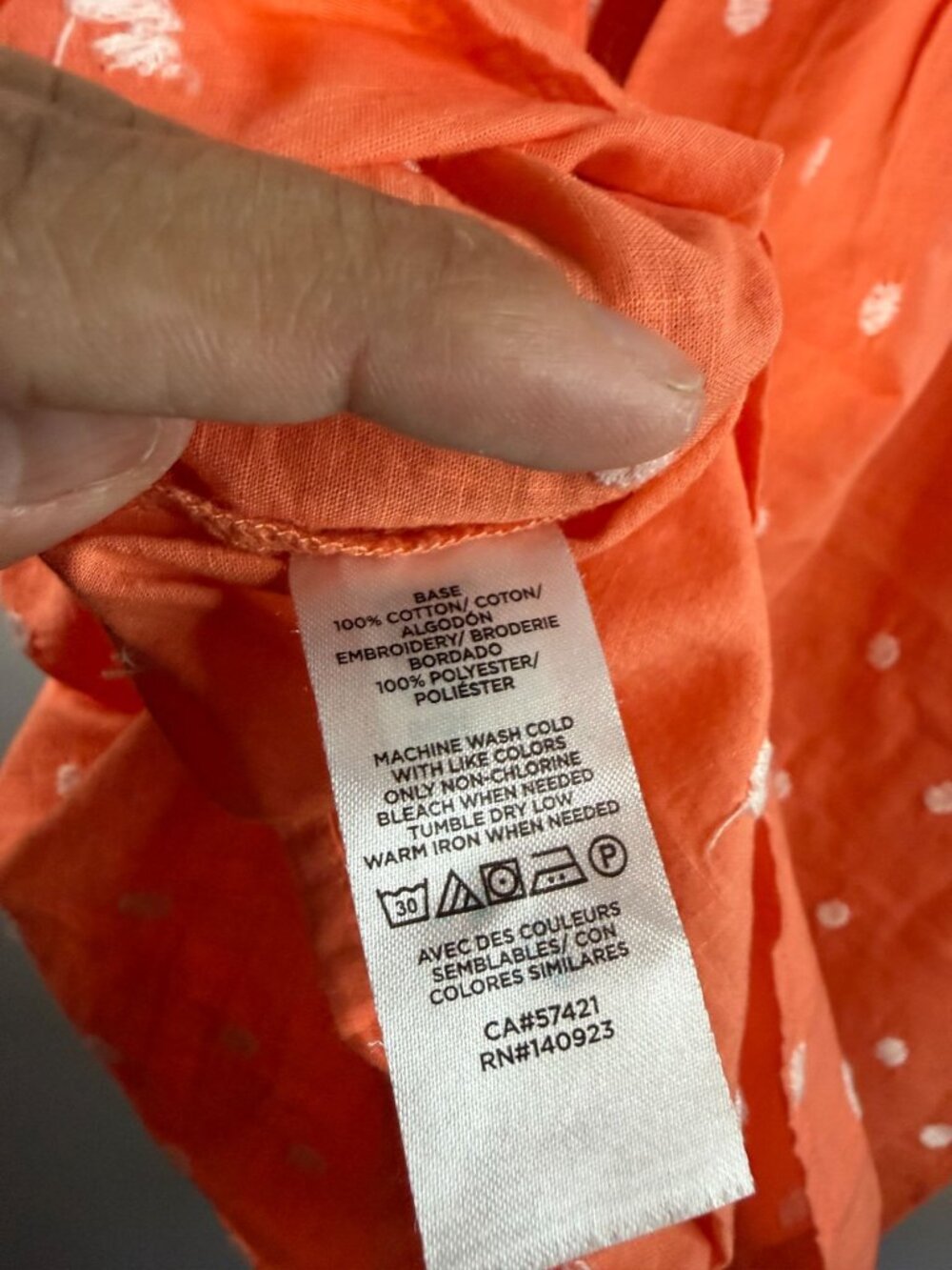 Orange Polka Dot Sleeveless Blouse By Loft M 100% Cotton Embroidery Detail Women - Picture 3 of 4